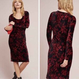 Anthropologie HD In Paris Diedre Velvet Column Midi Dress Black Red Small